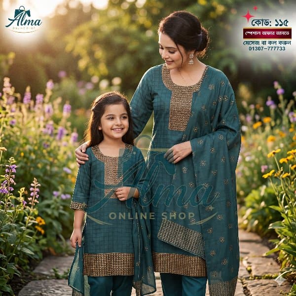 Product Code: 115 সী-গ্রীন কালার থ্রি-পিস, পাঞ্জাবী - image 7